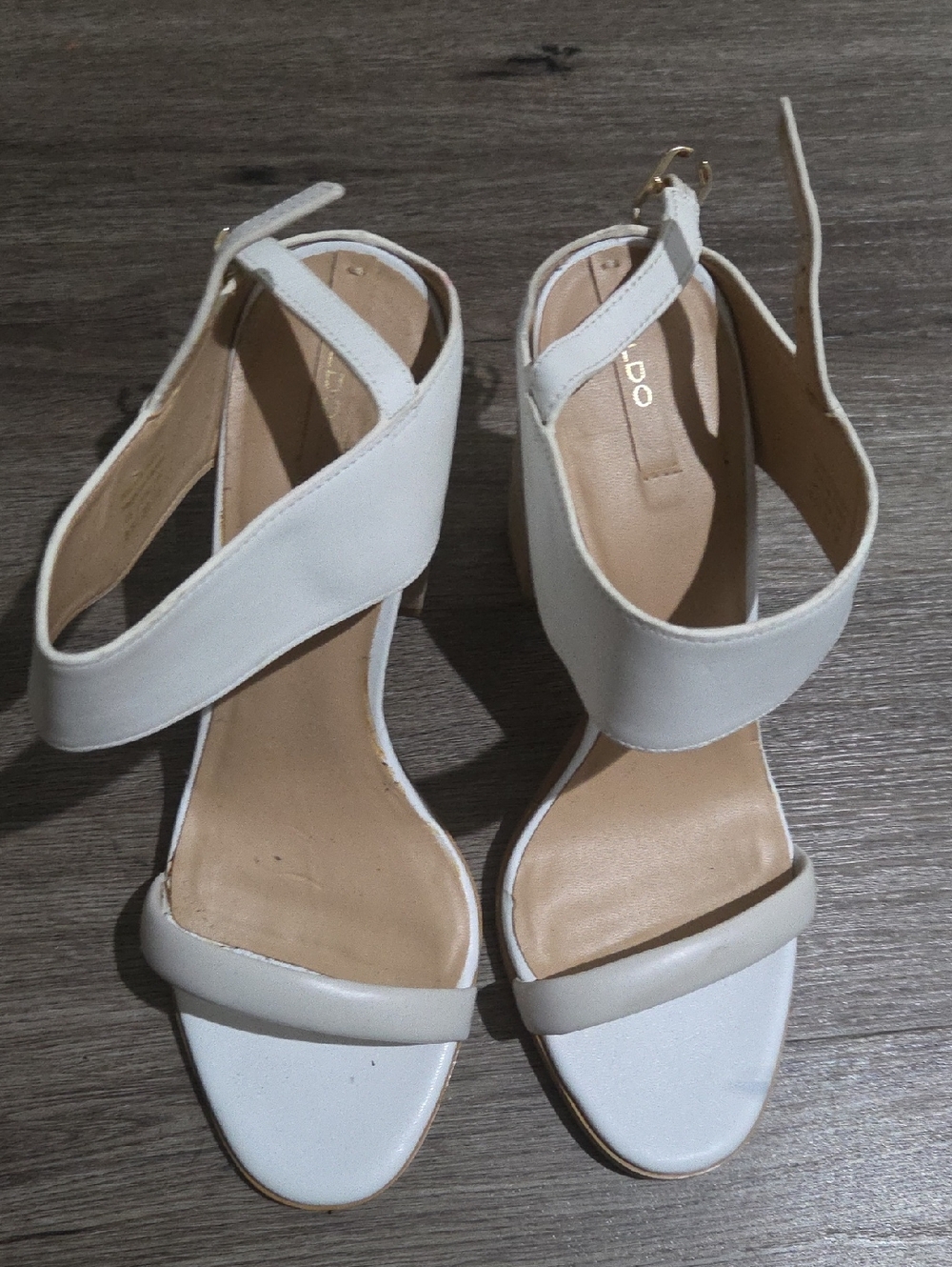 ALDO White Ankle-Strap Block Heel Sandals